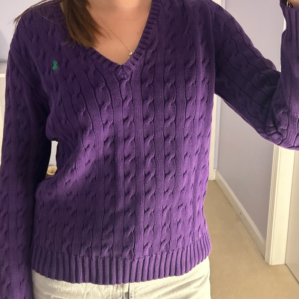 Polo Purple Cable Knit Sweater